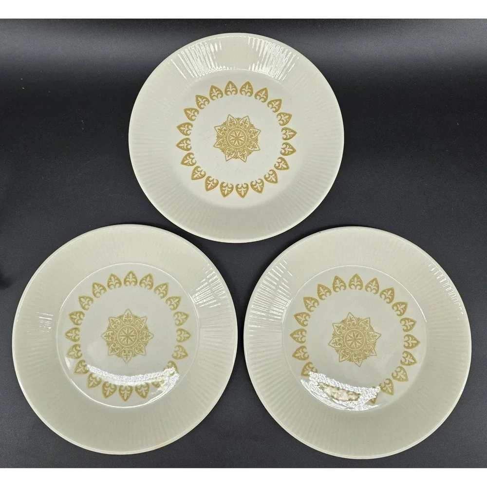 Set of 3 Sheffield USA SERENADE Salad‎ Plates Ivory Tan Mandala Vintage 7